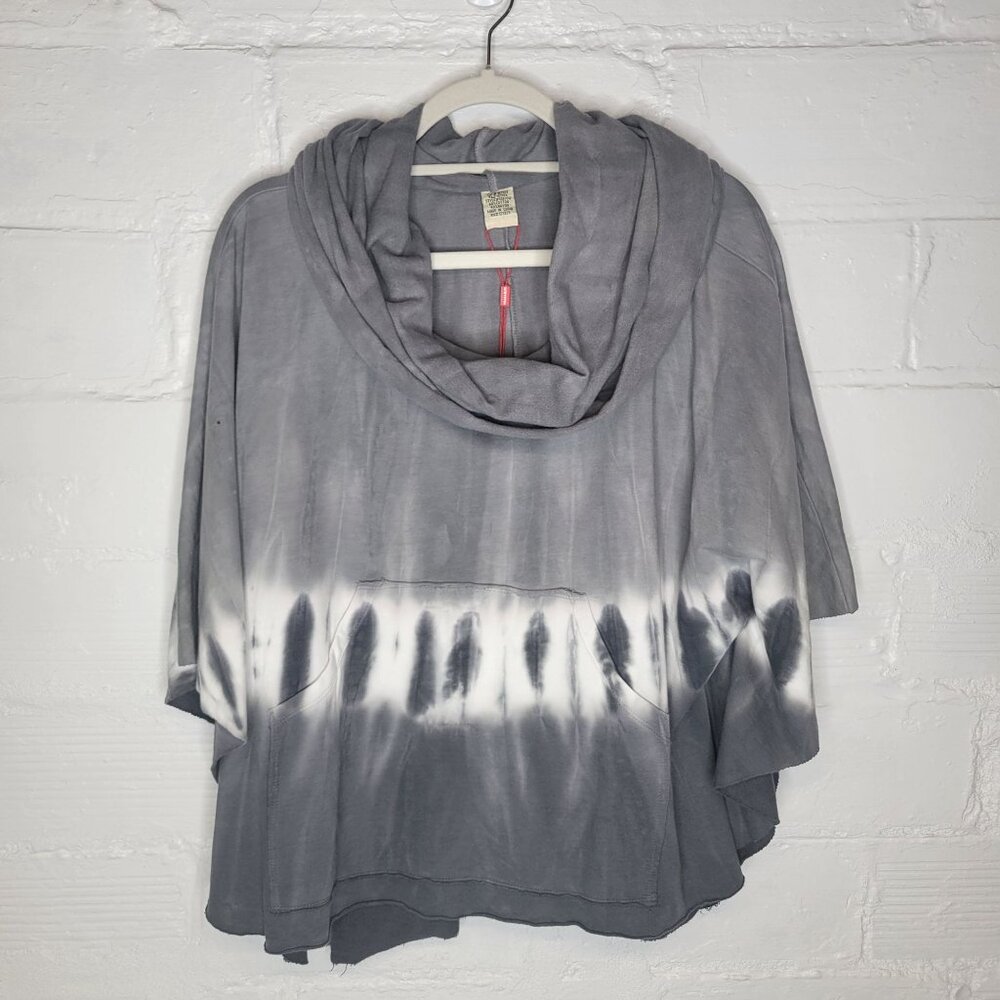 XCVI Wearables Women's Small Shirt Top Poncho Cowl Neck Gray White Tie Dye